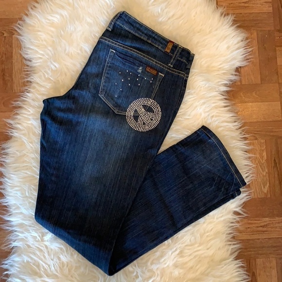 VINTAGE🧚‍♀️Y2K Medium Wash Distressed Bejewelled Straight Leg Jeans Size 13 - Picture 11 of 12